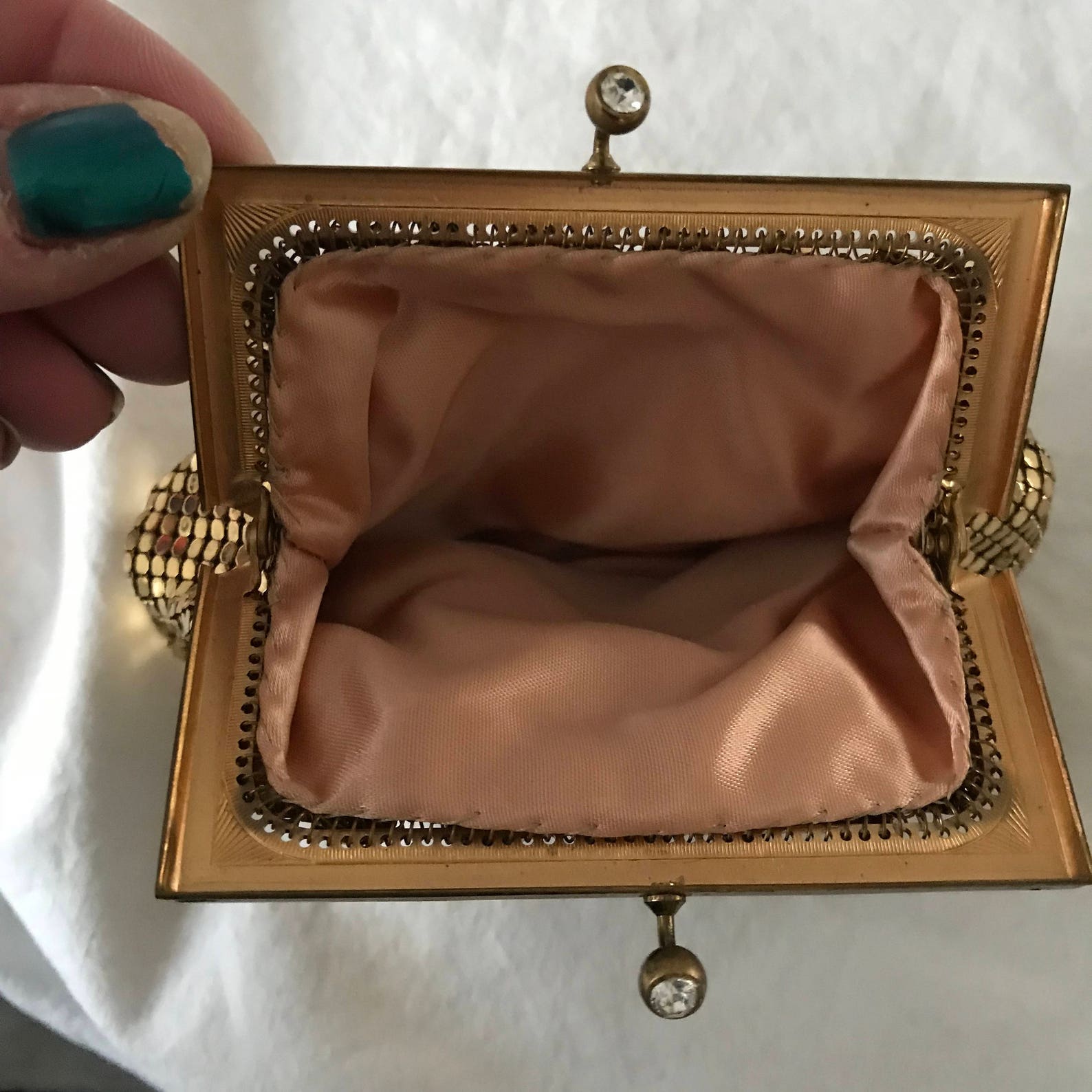 Mesh Coin Purse 1940's lined in satin rhinestone clasp Etsy