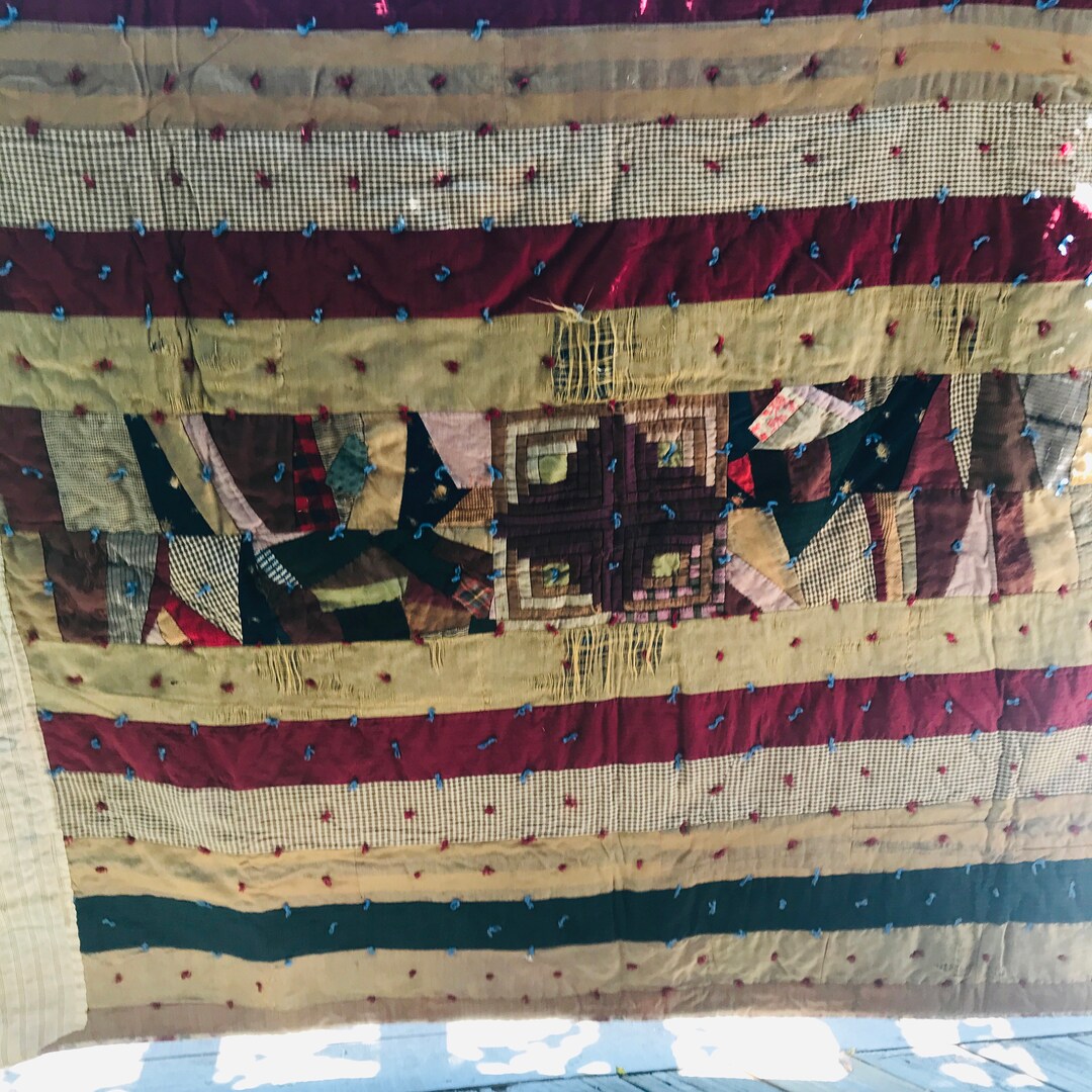 Vintage Completely Hand Sewn Crazy Quilt 72 X 88 Etsy