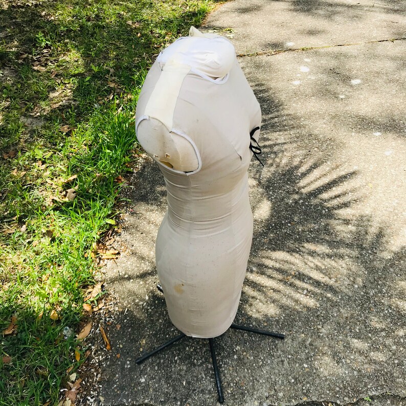 Vintage Torso Display Dressmakers Body Mannequin Antique Foam slip covered body with zipper sewing clothing display on metal stand size 12