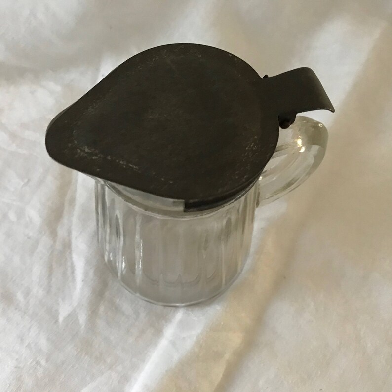 Antique Glass Syrup Pitcher With Metal Push Lid Turn of the Etsy