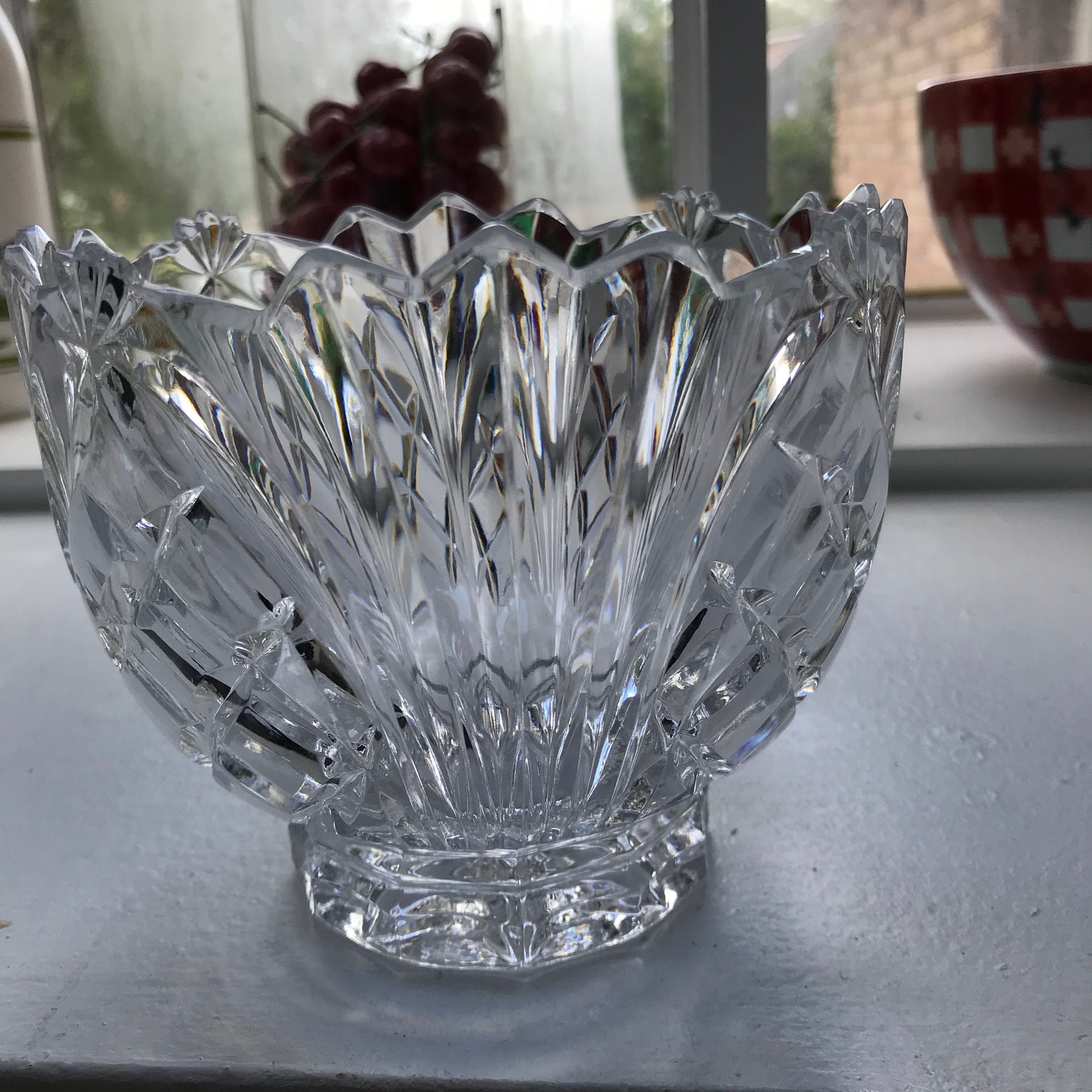 Vintage Crystal Bowl Large Pineapple Pattern With Scalloped Etsy UK