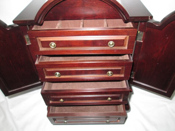 Beautiful Large Wooden Jewelry Box Footed Queen Anne Style Tall