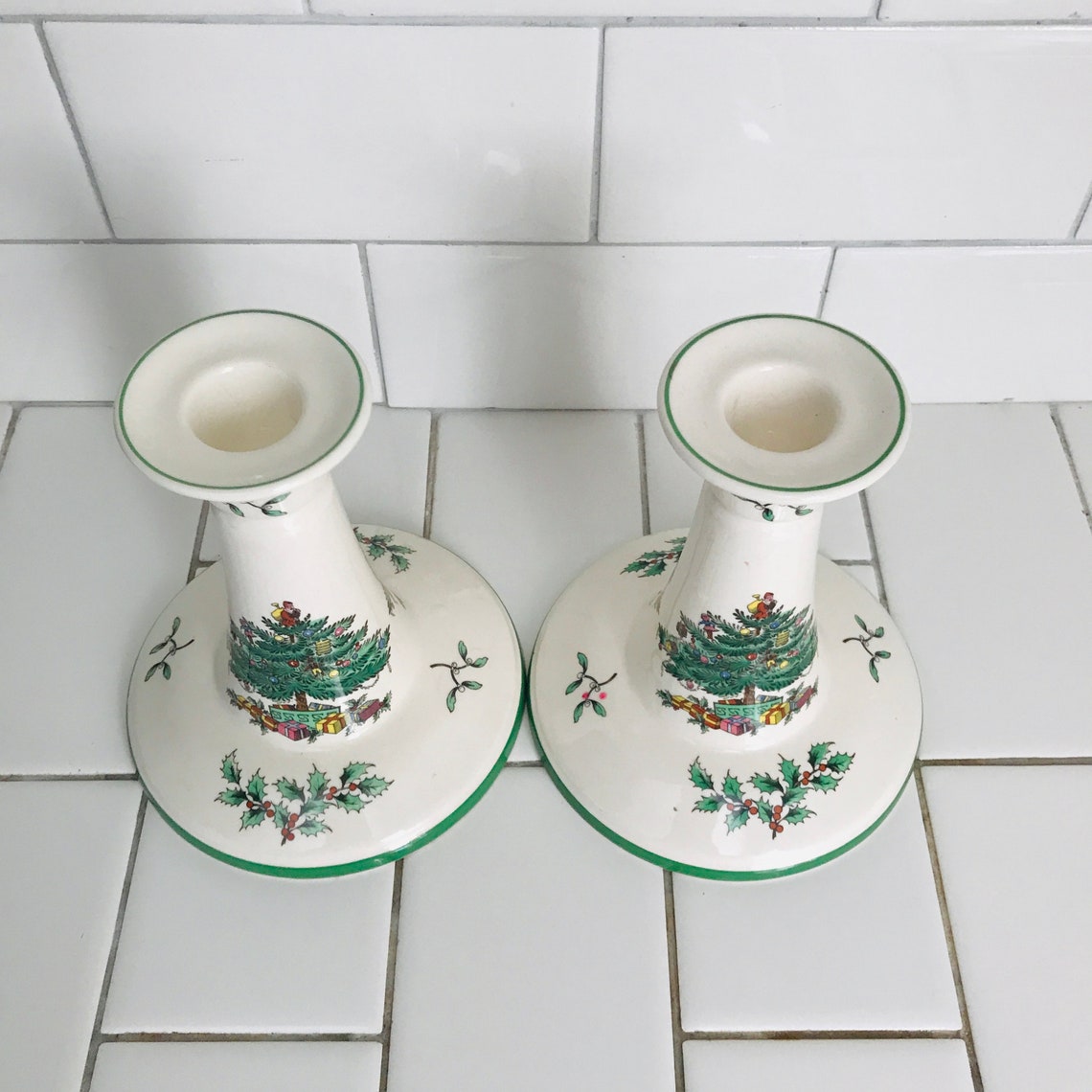 Vintage Pair of Candlestick Holders Holiday Christmas Spode Etsy