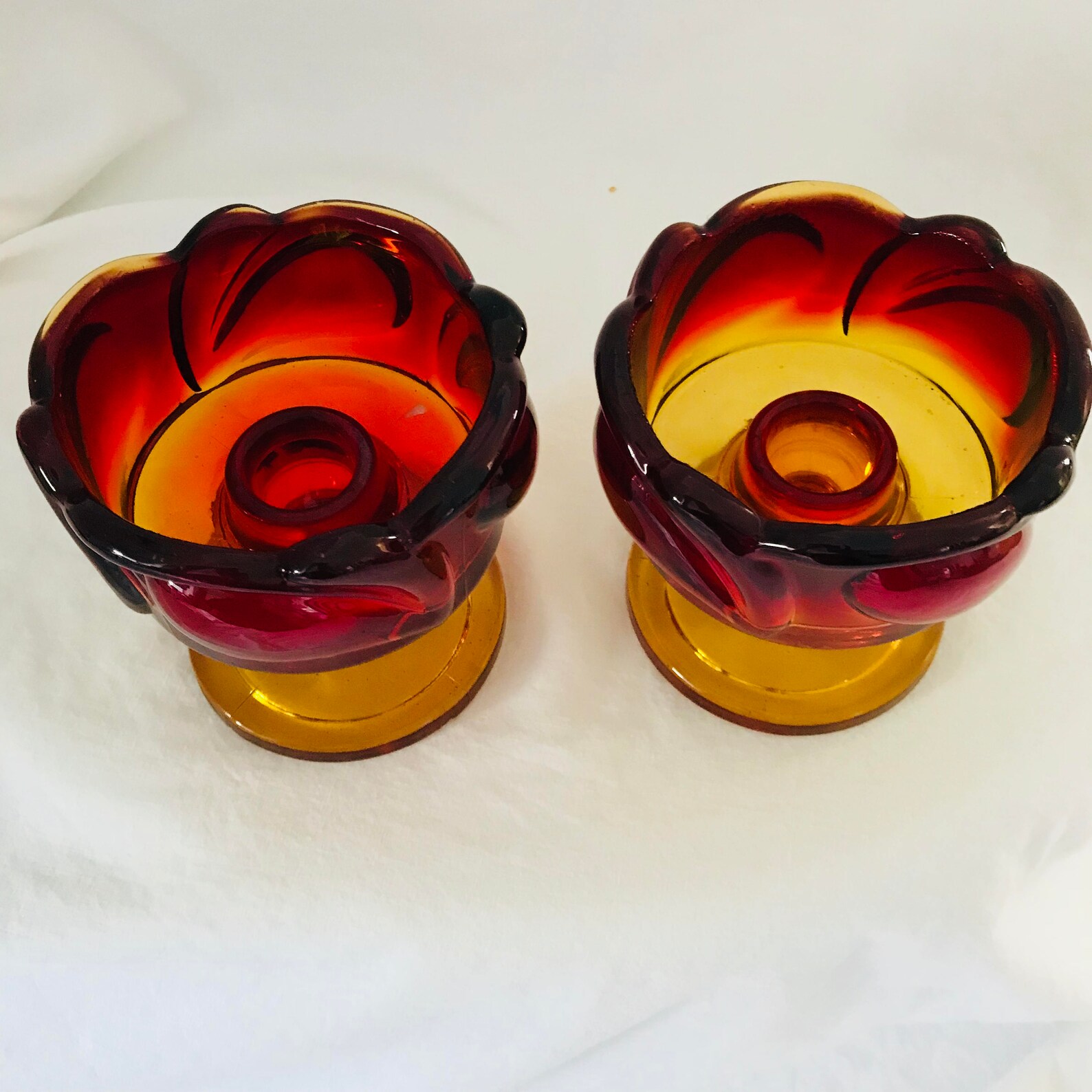 Amberina Glass Candlestick Holders Candle Holders Red and Etsy