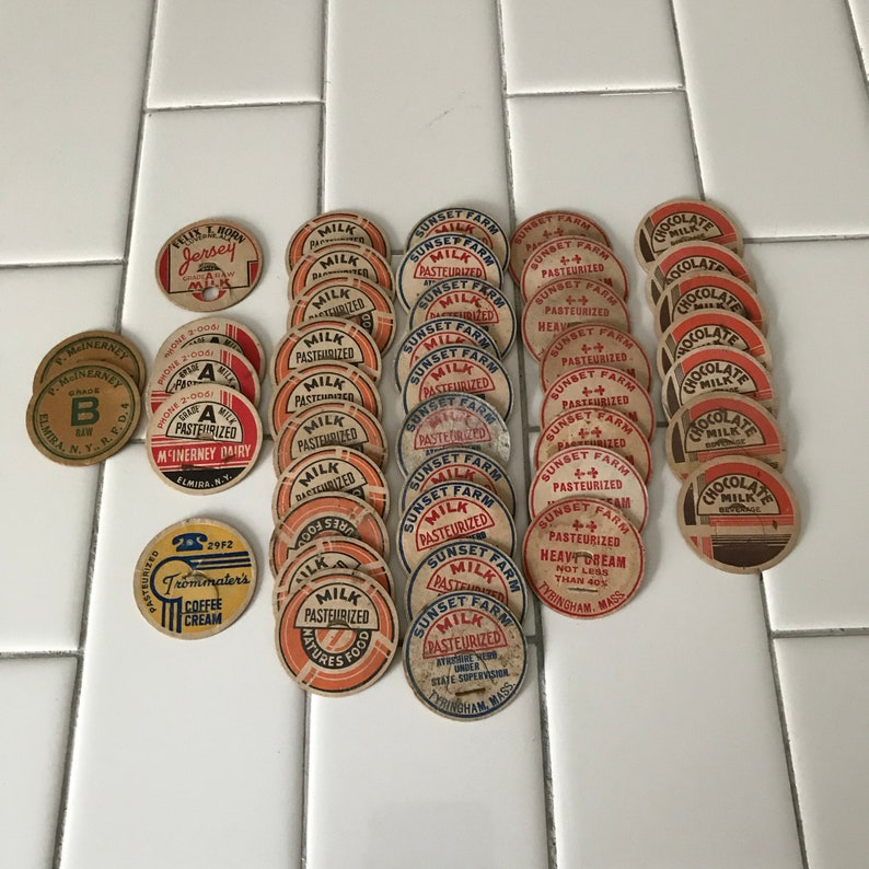 Vintage Lot of 42 Milk Bottle Caps Tops Lids Cardboard Etsy