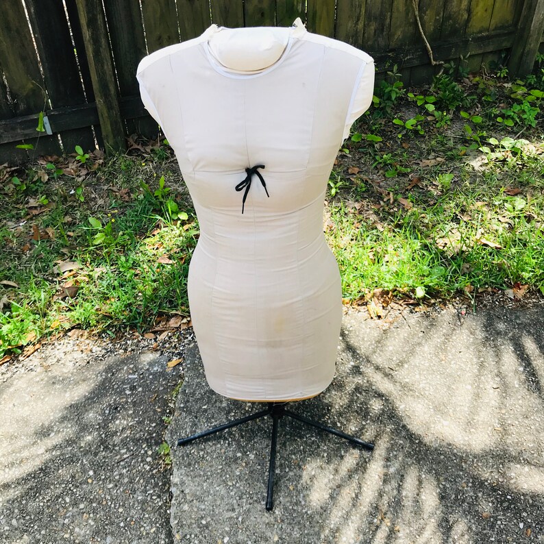 Vintage Torso Display Dressmakers Body Mannequin Antique Foam slip covered body with zipper sewing clothing display on metal stand size 12