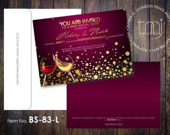 Invitation - Baby Shower - Social Hour - Happy Hour - Cocktail Hour - Wine Toast - Plum with Gold Faux Foil - Qty 25