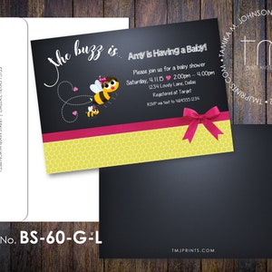 Invitation - The Buzz - Bee Themed Shower Invite - Charcoal and Honey Comb - Qty 25