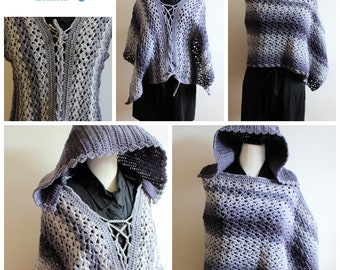 PDF Crochet pattern, Wrap & Poncho with removable hood