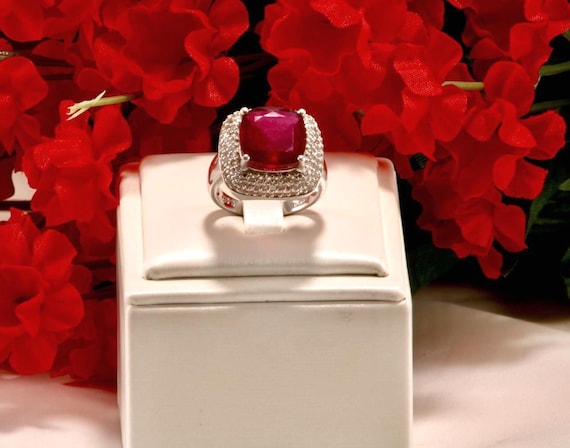 Vintage Ruby Solitaire and Diamond Ring - image 1