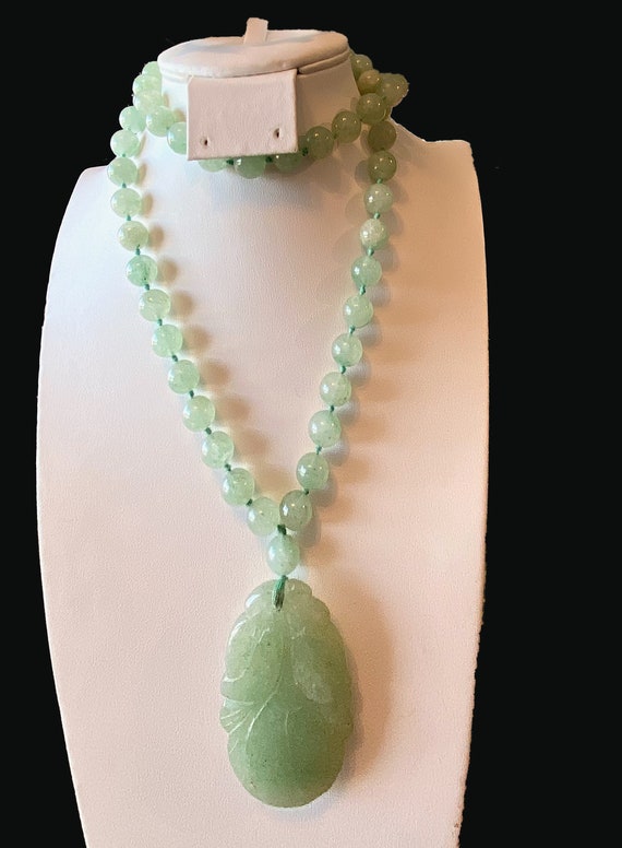Apple Jade Vintage Beaded and Craved Necklace