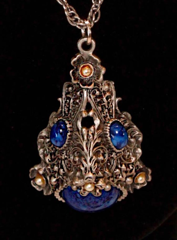 Coro 1940's Vintage Signed Lapis Lazuli Necklace - image 2