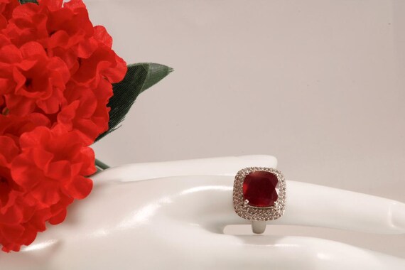 Vintage Ruby Solitaire and Diamond Ring - image 5