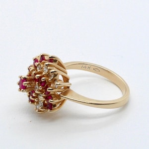Estate 14K Yellow Gold, Red Rubies and Diamond Ring