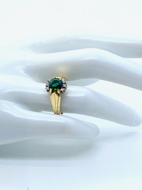 14k Yellow Gold Green Diopside and Diamond Ring