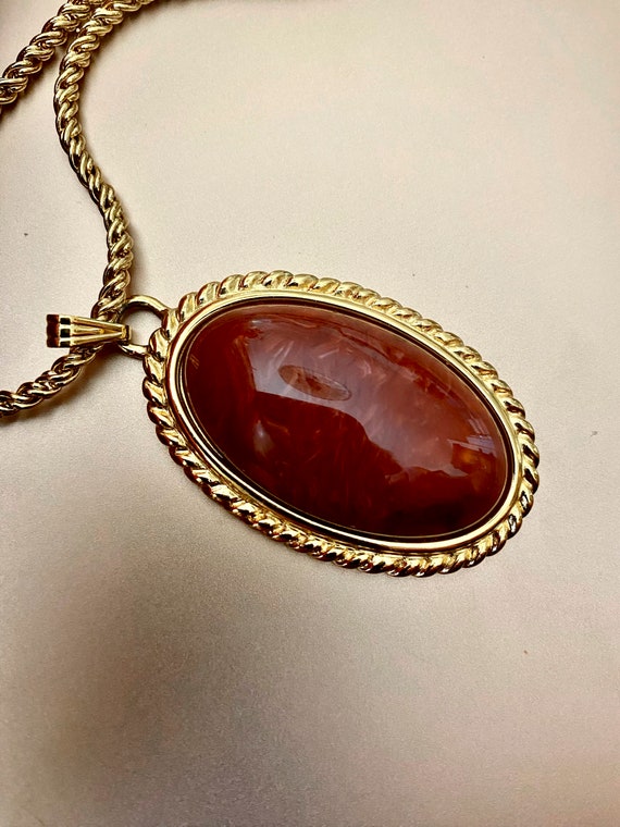 1980's Monet Gold and Red Cabochon Necklace