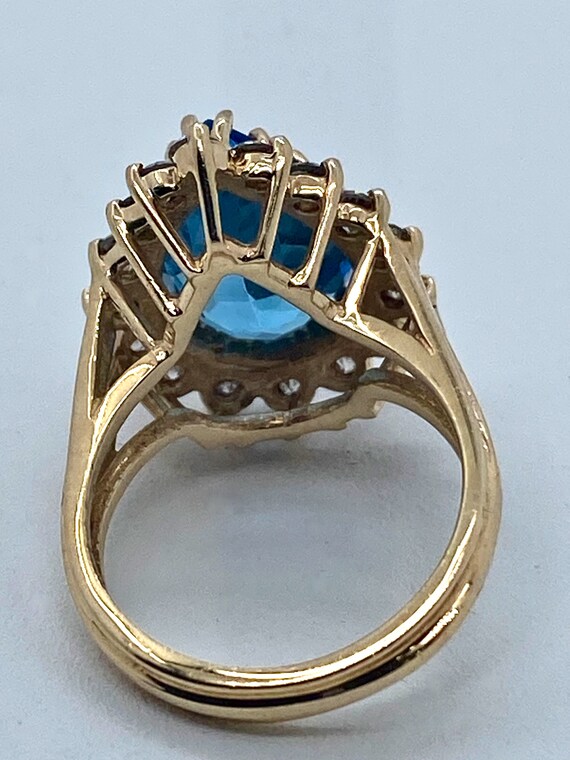 14K Yellow Gold Swiss Blue Topaz and Diamond Ring - image 8