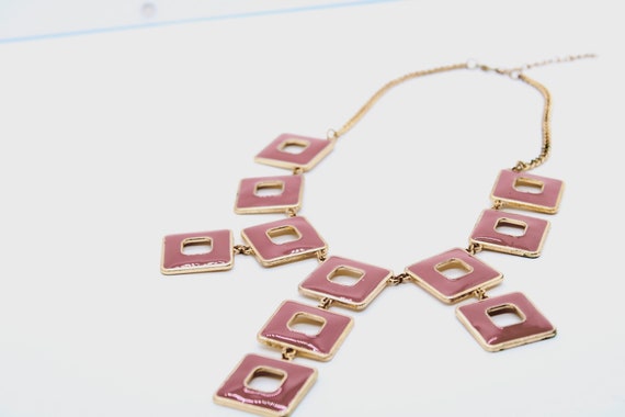 Rose Pink Square Vintage Necklace - image 2