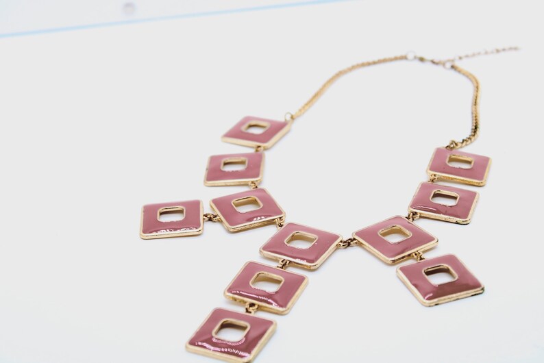 Rose Pink Square Vintage Necklace image 2