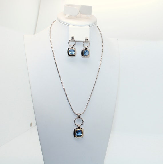 Blue Topaz Cubic Zirconia Earrings and Necklace