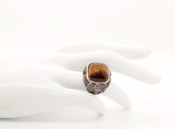 Tiger's Eye Marcasite Ring - image 1