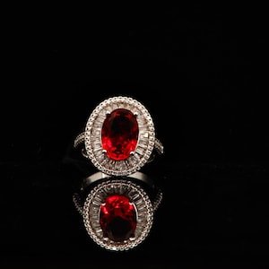 Brilliant Red Quartz and White Cubic Zirconia Ring
