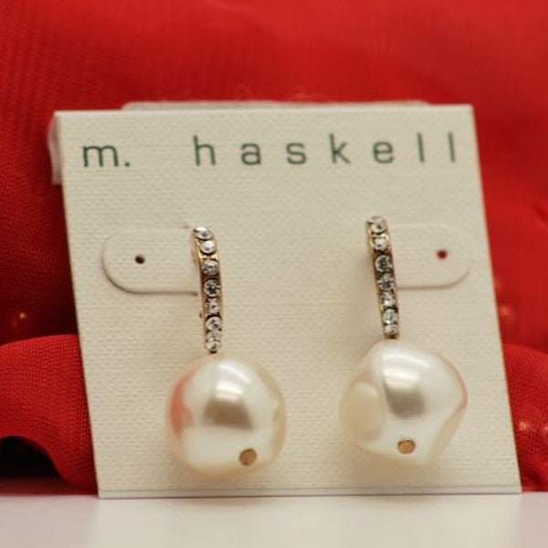 M. Haskell Vintage Baroque Faux Pearl and Cubic Zirconia Earrings