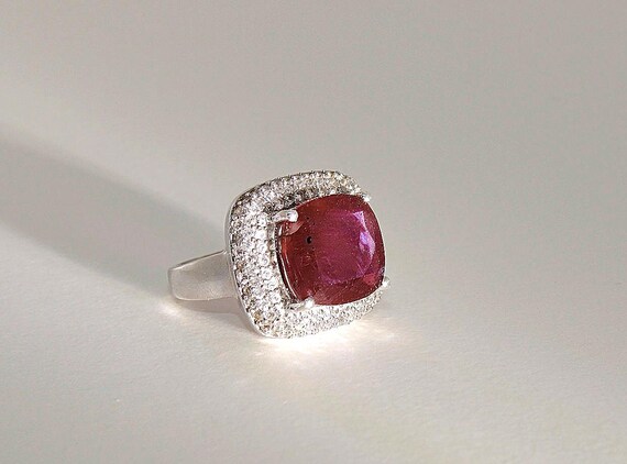 Vintage Ruby Solitaire and Diamond Ring - image 7