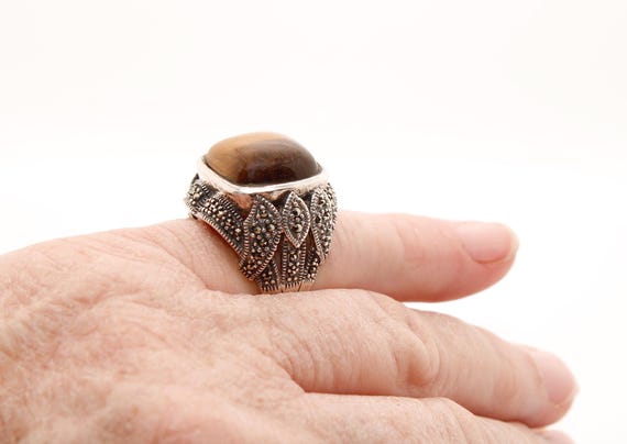 Tiger's Eye Marcasite Ring - image 3