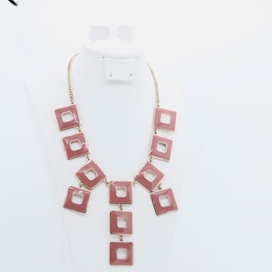 Rose Pink Square Vintage Necklace image 1