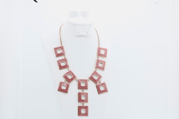 Rose Pink Square Vintage Necklace - image 1
