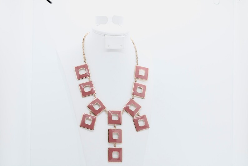 Rose Pink Square Vintage Necklace image 1