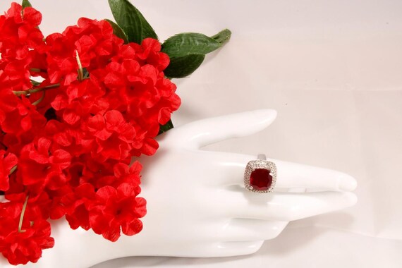 Vintage Ruby Solitaire and Diamond Ring - image 3