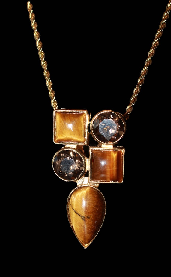 Vintage Danecraft Seta Citrine and Tiger Eye Neckl