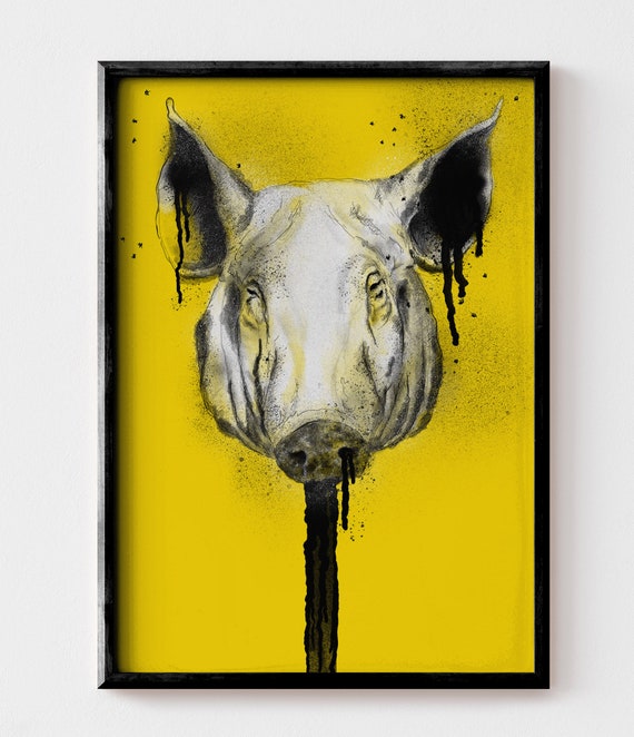 La cabeza de cerdo, el Señor de las Moscas ilustración por Piezas Salvajes.  Impresión digital, A4, arte de pared A3