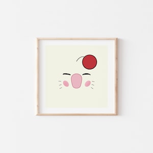 Moogle Face Digital Print by Savage Pieces, inspired by Final Fantasy. 20cm x 20cm