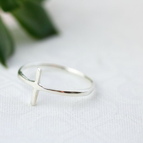 True Love Waits, Purity Ring, TLW, Sterling Silver Cross Ring, Christian Rings, Sterling Silver Ring For Women, Thin Silver Cross Ring,