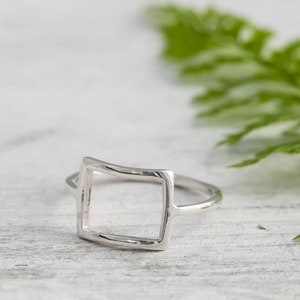 Sterling Silver Square Ring, Women&#39;s Everyday Jewelry, Gift for Teen Girls, Casual Chic Accessory