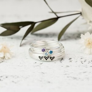 Sterling Silver Heart Birthstone Ring • Personalized Ring For Mom • Gift For Grandma • Mothers Day Gift Valentines Gift