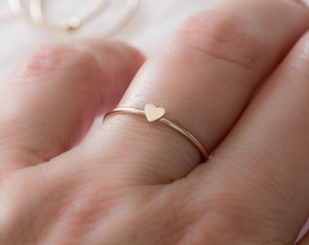 14k Solid Gold Heart Ring • Minimalist Dainty Stackable Ring • Promise Ring • Valentines Day Gift • Tiny Heart Ring • Gift For Her