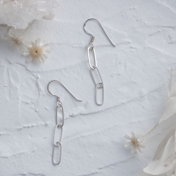 Sterling Silver Paperclip Chain Earrings • Elongated Chain Earrings • Long Dangle Earring • Elongated Oval Chain • Hook Earring • 925 Silver