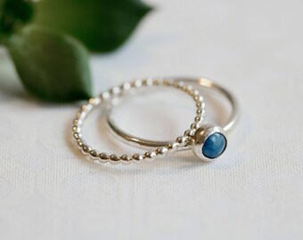 Blue Solitaire Ring Denim Lapis Solitaire Stacking Ring Sterling Silver 2.75mm band w 5mm Round Denim Lapis Cabochon JOLIE Ring