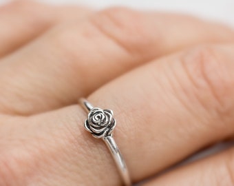 Solid handmade Sterling Silver small Rose Ring simple design