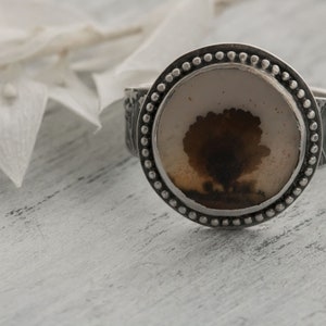 Beautiful Sterling Silver Dendritic Agate Ring • Artisan Rings for Women • Unique Statement Rings • Scenic Dendritic Agate, Floral Jewelry