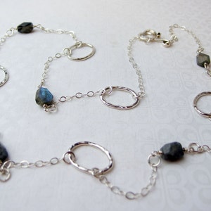 Sterling Silver Labradorite Necklace, Women&#39;s Decorative Lanyard, Elegant Adult Jewelry, Perfect for Office Attire
