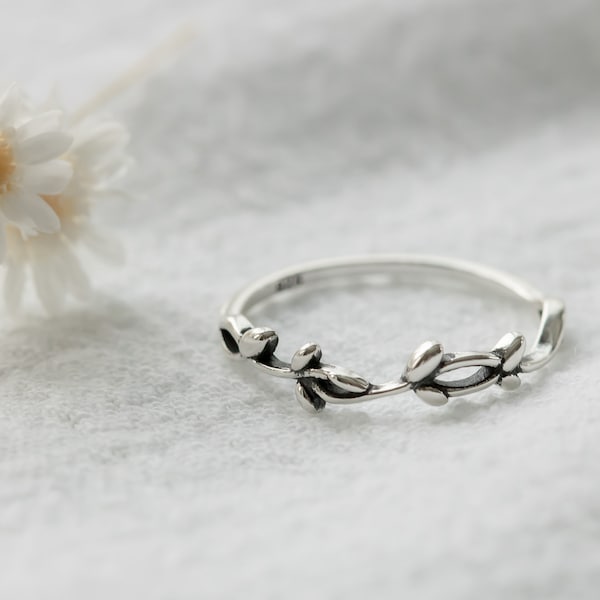 Sterling Silber Rebe Ring • Silber Blatt Ring • Rose Rebe Ring • Daumen Ring • Geschenk für Blumen-Liebhaber • Botanischer Schmuck • Floral Stapelring