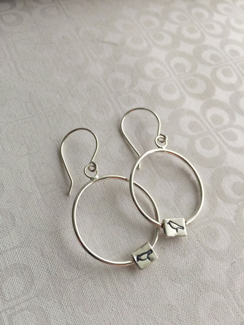 Silver Bird Earrings Silver Hoop Earrings Bird Jewelry Sterling Silver Hoops Big Hoop Earrings Sundance Style Jewelry Bird Earrings