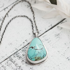 Sterling Silver and Hubei Turquoise Necklace • Genuine Turquoise Necklace • Boho Necklace • Hubei Turquoise • Statement Necklace
