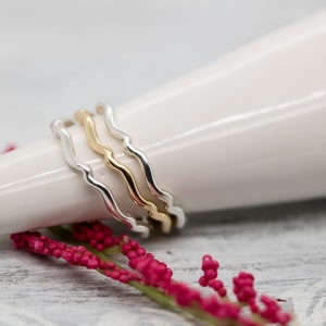 Sterling Silver and Solid 14K Gold Stacking Rings ∙ Wavy Stacker Rings ∙ Scalloped Ring ∙ Wave Ring Set