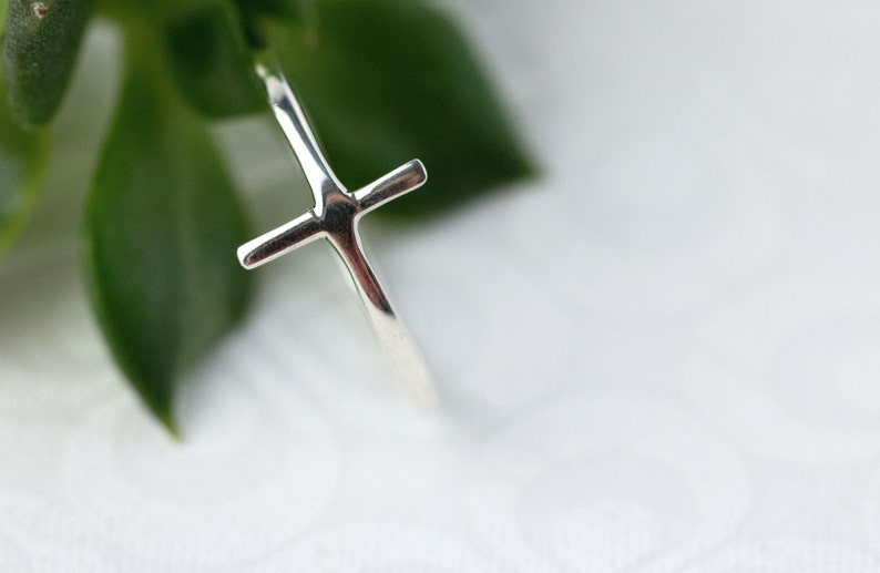 Sideways Cross Ring Sterling Silver Cross Ring Christian - Etsy